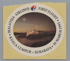 Malaysia Airlines Kuala Lumpur to Surabaya First Flight Sticker 1993 Label MAS