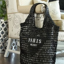 Paris Milano Bag BLACK Boho Woven Straw Tote BAG TikTok  BNWOT Holiday Beach