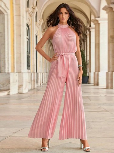 Women pleated jumpsuit wide - pleated,