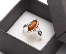 NATURAL BALTIC AMBER STERLING SILVER 925 Jewellery Gemstone RING Certified & Box