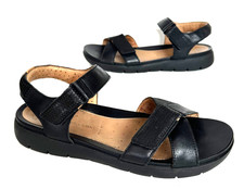 Ladies CLARKS UNStructured Black leather Sandals Size UK 6 E Wide fit Great Cond