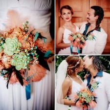 Wedding Bridal Bouquet Vintage Style Feather & buttonhole 1920s Luxury Handmade