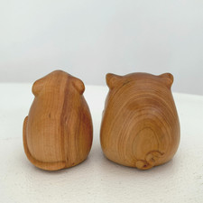 Small Carved Wooden Pig & Mouse Figurines, Teak Wood Animal Ornaments 4.5 cms