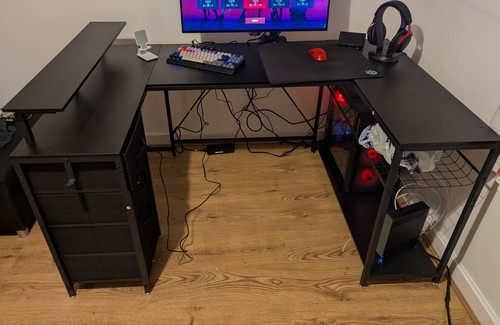 Black shaped computer desk - black,