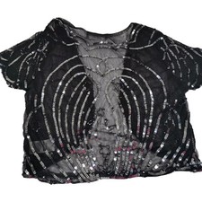 Wallis Black Silver Sequin Bolero Jacket Shrug  Size 10