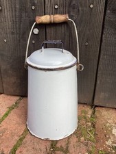 Vintage White  wooden handle Milk Pail Lunch water carry Pot Storage kitchen