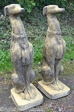 Pair Whippet dog statues garden ornaments frost proof stone 73cm/29" 'Seamus'
