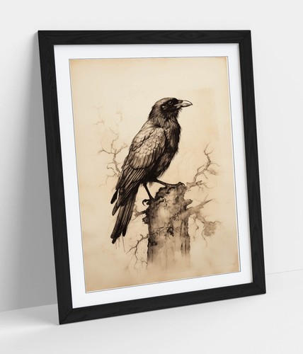 Vintage charcoal style raven - vintage,