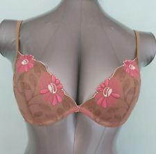 Ex La senza bra Size 34DD underwired padded floral lace Nude Brown lingerie