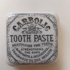 Antique Carbolic Toothpaste Square Pictorial Pot Lid Chemist Apothecary Lid