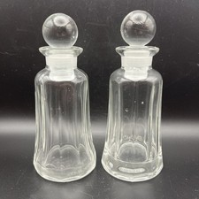 Pair of Vintage Clear Pressed Glass Perfume Bottles With Stoppers-12.5 cm High