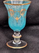Goblet Blue & 24 Kt Gold Glass