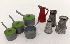 Vintage 70s Pewter Metal Doll House Miniature Cottage Pots Pans Pitchers & Jugs