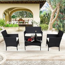 4-Piece Rattan Garden Furniture Set 2 Seater Sofa, 2 Armchairs & Coffee Table