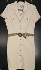 SHELBY & PALMER Women's Beige SHIRTWAIST DRESS Front Button Down Belted Size 12
