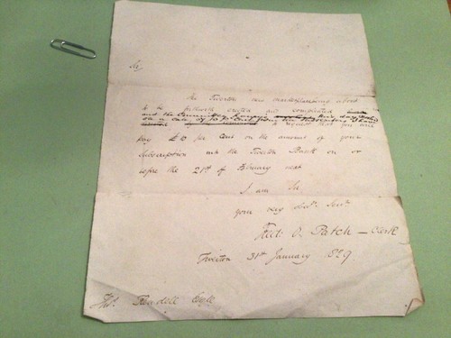 Tiverton 1829 bank letter fred - bank,