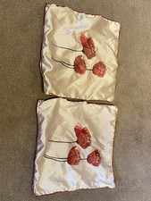 2 x Large Embroidered Red Poppy Cushion Covers