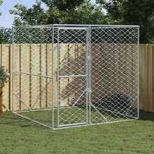 Silver Galvanised Steel Outdoor Dog Kennel 2x2x2 m Lockable Door Enclosure