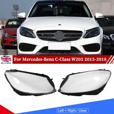 Pair Headlight Lens Cover Lamp For Mercedes-Benz W205 C180 C200 C260L C280 15-18