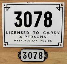 London Metropolitan Police Taxi Hackney Carriage Plates No 3078