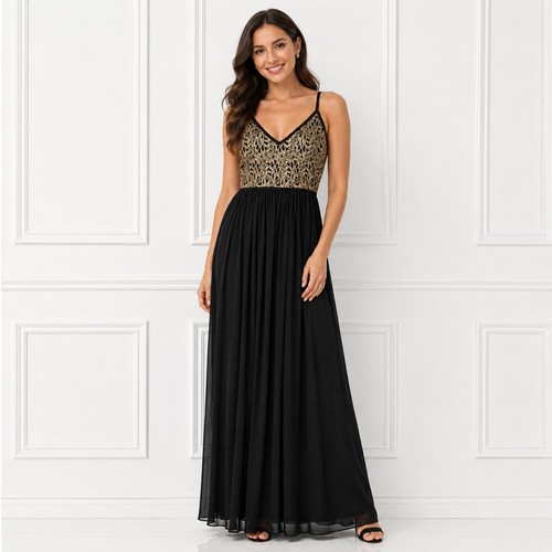 Black gold embroidered maxi - black,