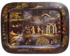 c1820 ANTIQUE 19thC GEORGIAN REGENCY PAPIER MACHE BLACK LACQUER CHINOISERIE TRAY