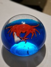 Crab, Starfish & Shell Glass Paperweight In Great Condition