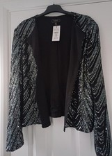 BNWT LIPSY NEXT BLACK SILVER SEQUIN EVENING JACKET COCKTAIL PARTY NEW CRUISE £75