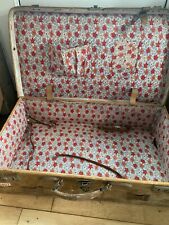 Vintage Antique? Leather Suitcase Flower Lining Storage Prop Display 69x39x19cm