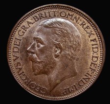Halfpenny 1925 Modified Effigy A/UNC nicely toned, Scarce in High Grade