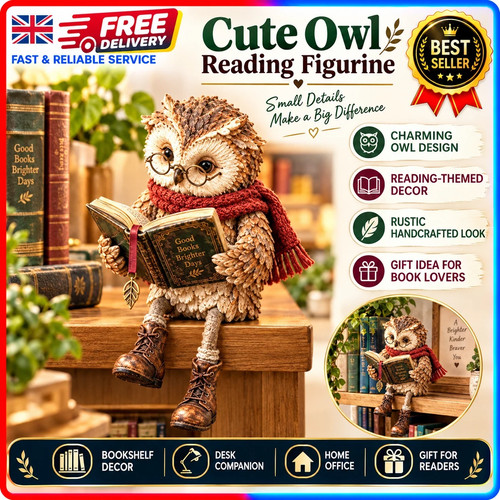 Reading owl figurine cute - reading,