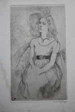 Original etching - Alice M Fitzpayne - Young lady before a mirror