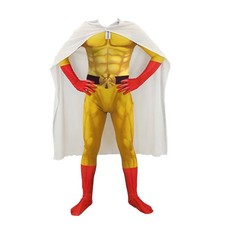 Kids One Punch-Man Saitama Cosplay Costume Sonic Zentai Adult Jumpsuit Cloak