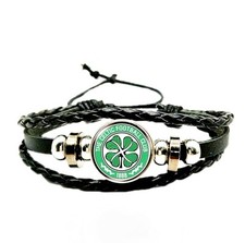 Green/White CELTIC FC Football Club Badge PU Leather Adjustable Bracelet Bangle