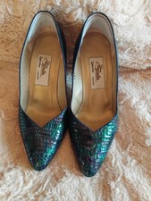 Italian Court shoes. Renata. Size 4.5. Blue/Green/Purple. Croc effect. Leather