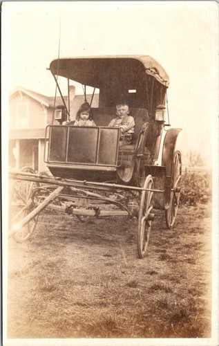 Rppc horse drawn carriage boy - rppc,