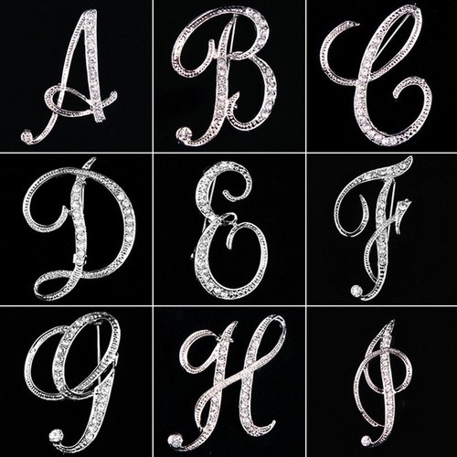Crystal letter brooch - crystal,