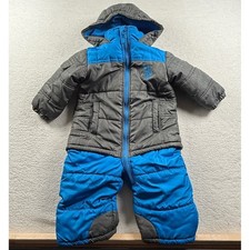 US Polo Assn Kids Snowsuit Winter Ski Suit Blue Gray 24M Attached Mittens Hooded