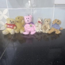 6 Teddy Bears. Mini Ones. 3-5 Inches. Mixed Lot. One Beanie. One Mohair.