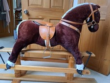 Brown Rocking Horse With White Tail & Mane On Wooden Frame