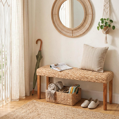 Indoor wicker bench solid - 47",
