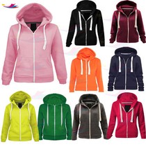 Womens Zip Hoodie Hooded Plain