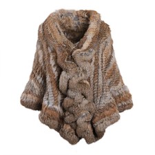 Women's Luxury Genuine Rabbit Hair Knitted Cape Stole Wedding Shawl Wraps Winter
