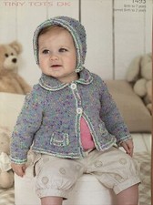 Sirdar Snuggly Tiny Tots D/K Knitted Cardigan & Bonnet Pattern 1493 Birth-7yrs
