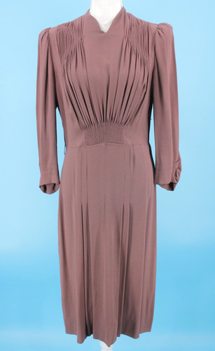 Vtg women 30s taupe pleated - vtg,