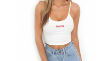 Women Ladies HONEY Tank Top Cami Sleeveless Vest Crop Top Tee UK