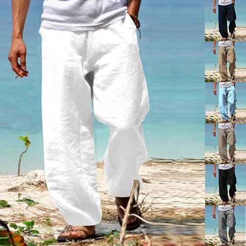 Men cotton linen trousers - men's,