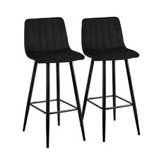 Set of 2 Velvet Chairs High Back Bar Stools Footrest Backrest Metal Legs Pub