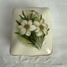 *PRETTY PALISSY ROYAL WORCESTER SPODE RINGTONS TEA NARCISSUS FLORAL TRINKET BOX*