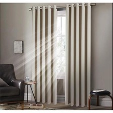  EYELET Ring Top Plain Thermal BLACKOUT Cream LINED Curtains with Tie Backs